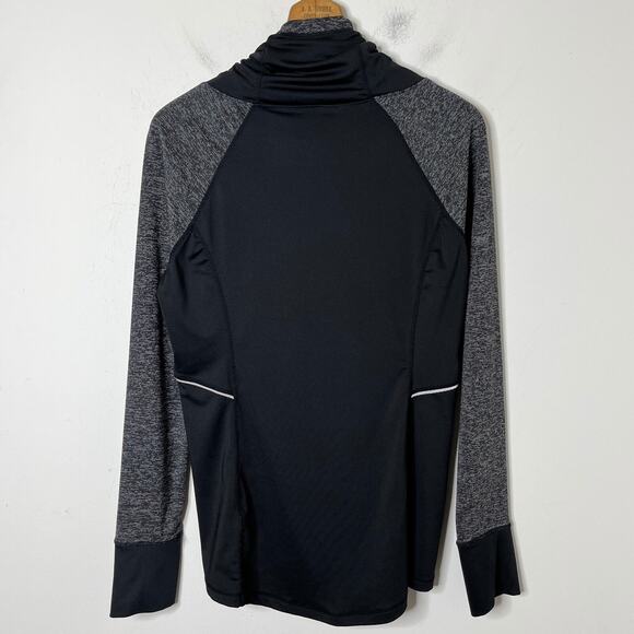 Reebok Women's Athletic Pullover Top M Black & Gray Funnel Cowl Neck Long Sleeve - Picture 8 of 10
